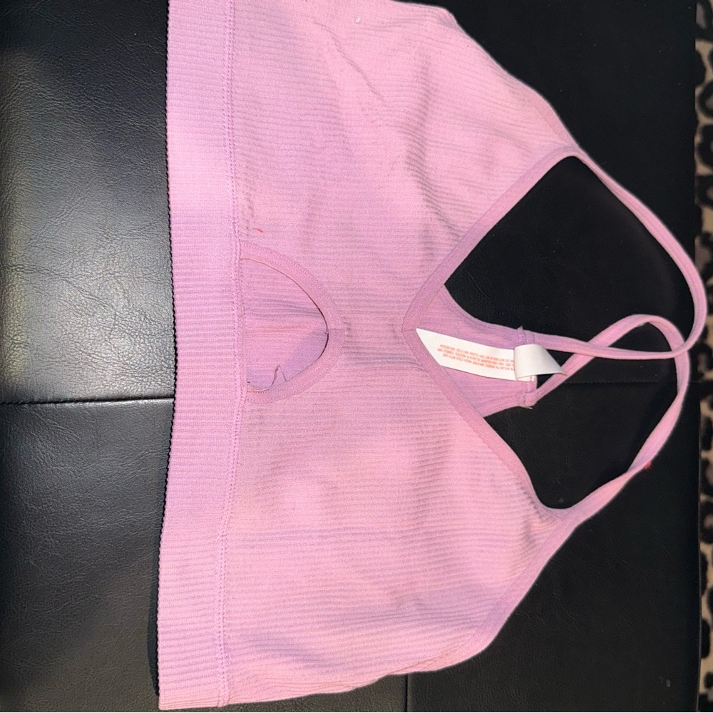 Pink Ribbed Sports Bra